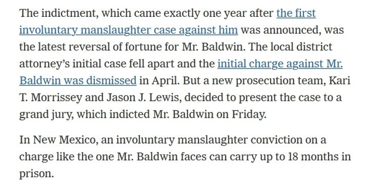 亚历克鲍德温电影拍摄现场误杀案新情况：可能判最长18个月的监禁