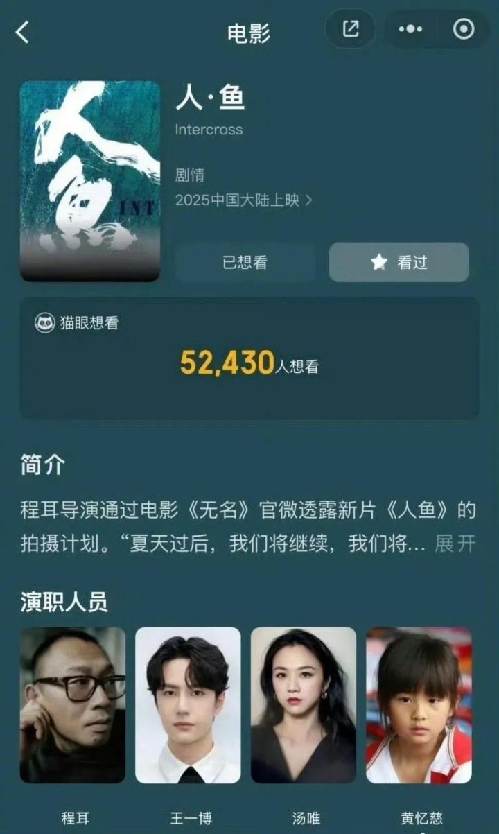 《人·鱼》演员阵容：王一博领衔，黄磊之女黄多多、汤唯加盟-2